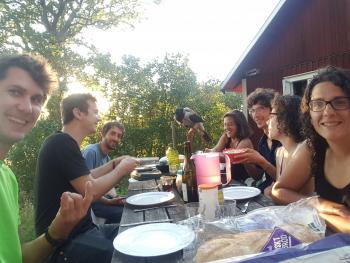 Jonas having dinner with everyone