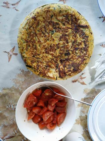Forest Mushroom and Garden Courgette Omelette with a tasty Garden Tomato Salad. yumy yumy!!!!!